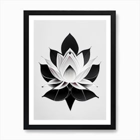 Amur Lotus Black And White Geometric 1 Art Print