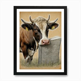 Cow With Book 1 Art Print