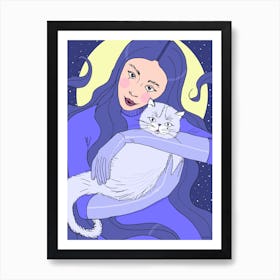 Girl With A Cat Art Print