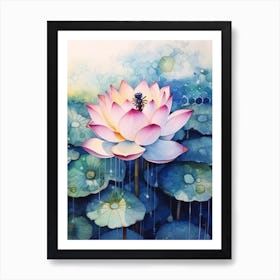 Beehive With Lotus Watercolour Illustration 1 Art Print