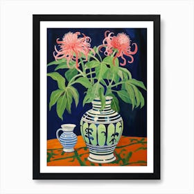 Flowers In A Vase Still Life Painting Bee Balm 3 Art Print