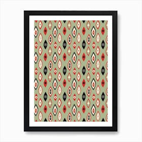 Atomic Age MCM Abstract Shapes And Stars Pattern Green, Red, Black Art Print