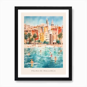 Swimming In Palma De Mallorca Spain Watercolour Poster Art Print