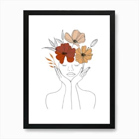 Woman Portrait Monoline Minimalist Hand Drawing Boho Illustration (17) Art Print