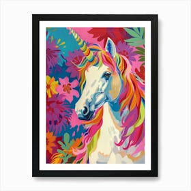 Rainbow Unicorn Floral Leaf Portrait Art Print