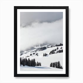 Les Deux Alpes, France Black And White Skiing Poster Art Print