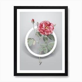 Vintage French Rose Minimalist Floral Geometric Circle on Soft Gray n.0002 Art Print