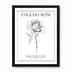 English Rose Black And White Line Drawing 37 Poster Art Print