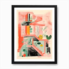 A House In Paris, Abstract Risograph Style 2 Art Print