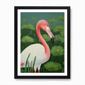 Ohara Koson Inspired Bird Painting Greater Flamingo 4 Art Print