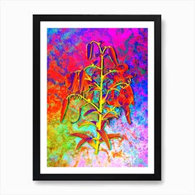 Tiger Lily Botanical in Acid Neon Pink Green and Blue n.0319 Art Print