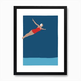 Art Deco Style Diving woman in navy blue Art Print