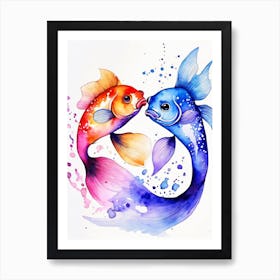 Twin Goldfish Watercolor Painting (84) Art Print