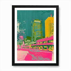 Japanese Retro Cityscape Silkscreen 1 Art Print