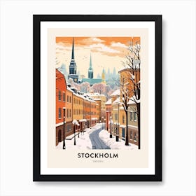 Vintage Winter Travel Poster Stockholm Sweden 3 Art Print