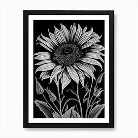 Black Eyed Susan Wildflower Linocut Art Print