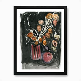 Still Life With Chinese Lanterns - hand painted watercolor ink dark black vertical Art Print