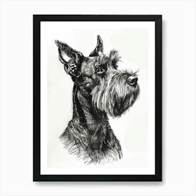 Miniature Schnauzer Dog Black & White Line Sketch 2 Art Print