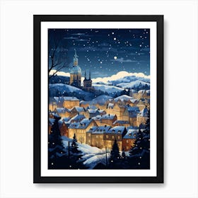 Winter Travel Night Illustration Cesky Krumloy Czechia Art Print