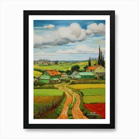 Green plains, distant hills, country houses,renewal and hope,life,spring acrylic colors.21 Art Print