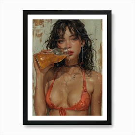 Sexy Girl Drinking Juice Art Print
