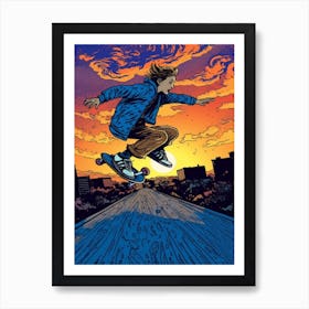 Skateboarding In Stockholm, Sweden Comic Style 1 Art Print