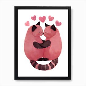 Pink Cats in Love Valentines 2 Art Print