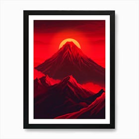 Red Sunset Over Mountains Art Print