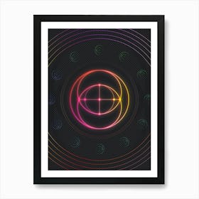 Neon Geometric Glyph in Pink and Yellow Circle Array on Black n.0465 Art Print