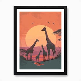 Group Of Giraffes In The Sunset 4 Art Print