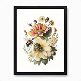 Flower With Bees 4 Vintage Art Print