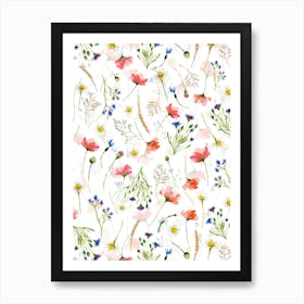 Scandinavian Midsummer Poppies And Cornflowers Wildflowers Meadow Art Print