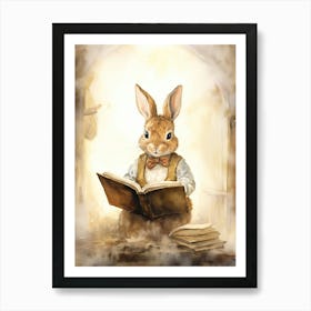 Bunny Reading Rabbit Prints Watercolour 10 Art Print