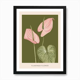 Pink & Green Flamingo Flower Flower Poster Art Print