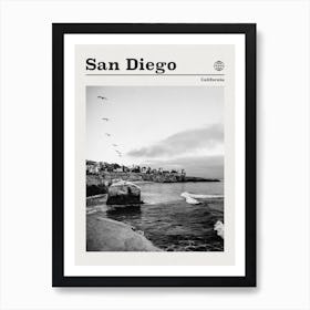 San Diego Cliffs California Black And White Art Print