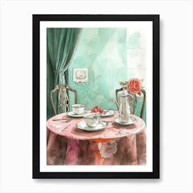Watercolour Afternoon Tea Line Illustration 1 Art Print