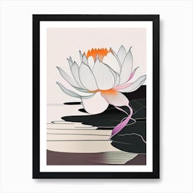 Blooming Lotus Flower In Lake Abstract Line Drawing 3 Art Print