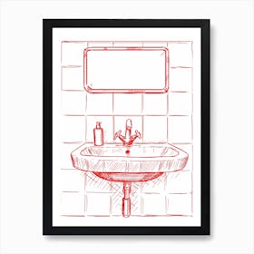 Bathroom Sink Illustration Red 1 Poster