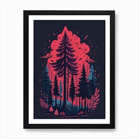 A Fantasy Forest At Night In Red Theme 77 Art Print