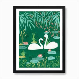 Twin Swan In Green Pond Art Print