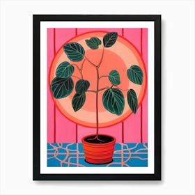 Pink And Red Plant Illustration Rubber Plant Ficus 2 Art Print