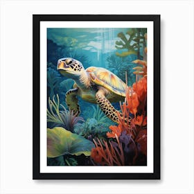 Turtle Swimming With Aquatic Plants 2 Art Print