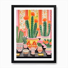 Cactus Painting Maximalist Still Life Fishhook Cactus 2 Art Print