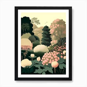 Parks And Public Gardens With Peonies 2 Vintage Sketch Art Print