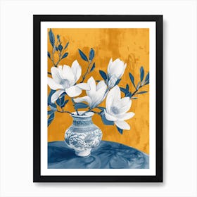 Magnolia Flowers On A Table   Contemporary Illustration 3 Art Print