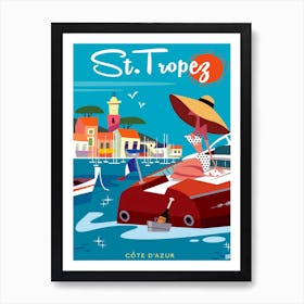 St Tropez Poster Blue Art Print