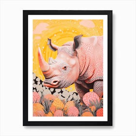 Rhino Sunset & Plants Art Print