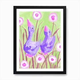 Purple Gees In The Garden Art Print