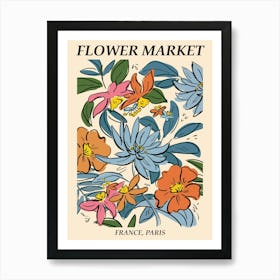 Flower market Paris, Abstract flowers, Floral retro print Art Print