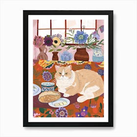 Tea Time With A Exotic Shorthair Cat 2 Art Print